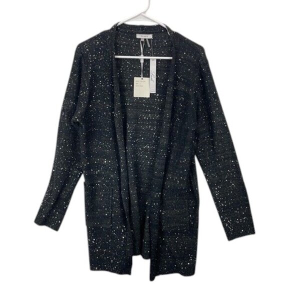 Sioni Sequin Cardigan Women’s Size L Long Sleeve Open Front Black Sparkle NWT - Picture 1 of 9